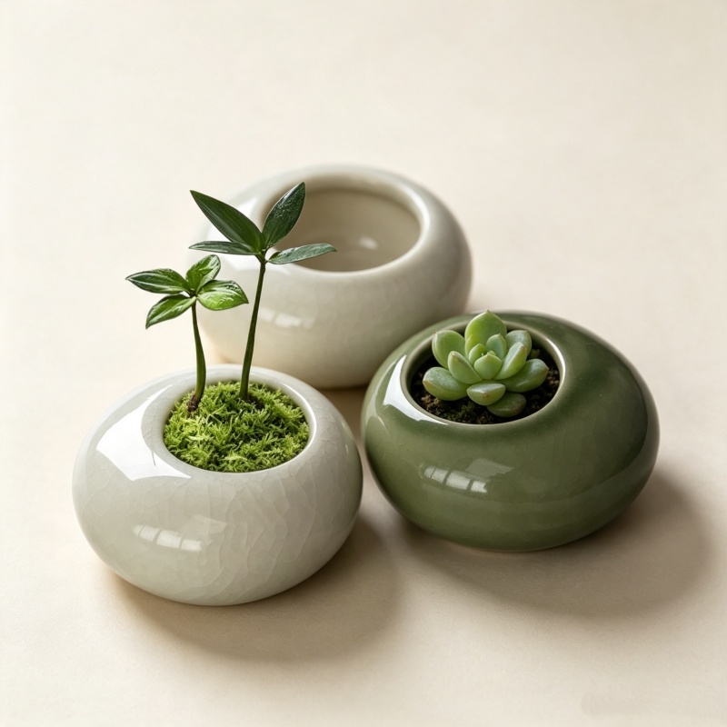 Desk Setup Plant - Mini doniczka z efektem popękanej szkliwicy,