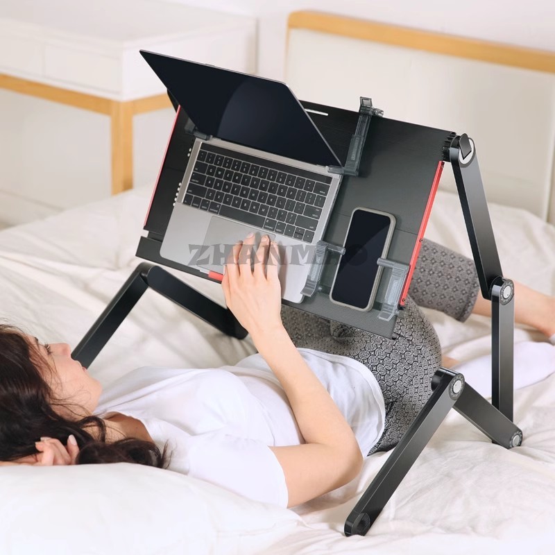 Desk Setup Ideas - Leżący płaski na łóżku, biurko na
