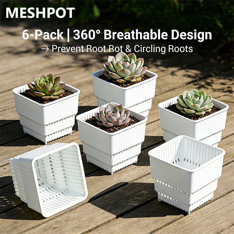 MESHPOT Zestaw 6 Kwadratowych  – Desk Setup Plant recenzja i cena