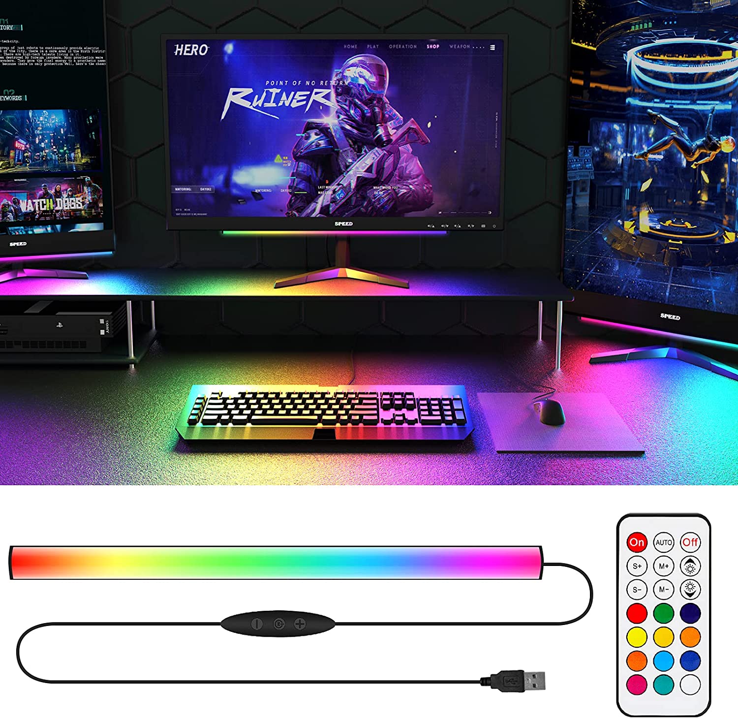 Pod monitorem Listwa świetlna  – Desk Setup No Monitor recenzja i cena